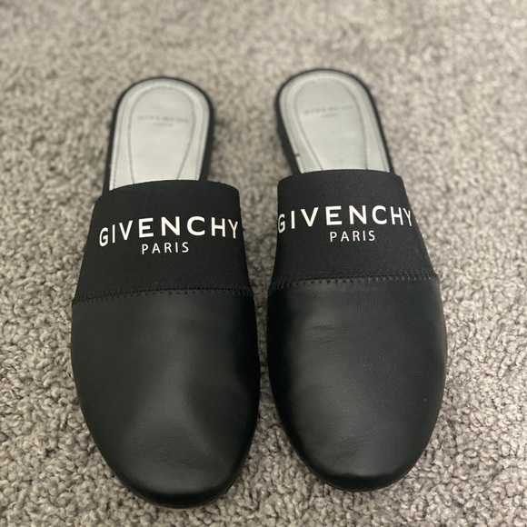 Givenchy Black Leather Logo Mule Slides 38 8 - Picture 1 of 3